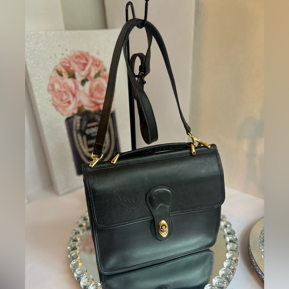 COACH vintage Willis Black Leather Top Handle Crossbody Bag 10.5x10x3.5”
